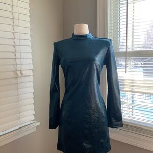 Topshop Shimmering Teal Long Sleeve Dress